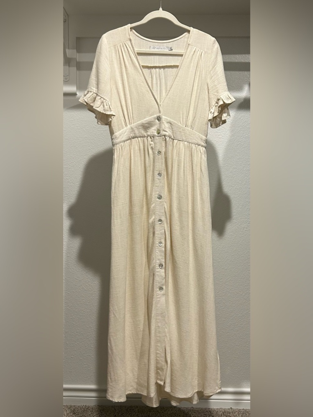 Cream Linen Button Down Summer Short Sleeve Dress